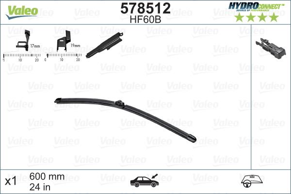 Valeo HydroConnect ablaktörlő  24"/600 mm -fordított spoilerrel- (HF60B)