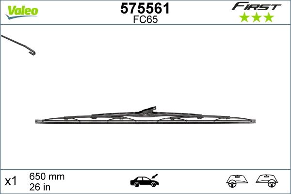 Valeo First Tergicristallo Ibrido FH65 650mm - 1 Spazzola Anteriore - Tecnologia Avanzata Per Auto - Compatibile Con Qashqai, Jazz, Auris E Altre