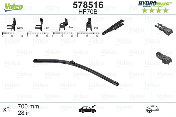 Valeo HydroConnect ablaktörlő  28"/700mm -fordított spoilerrel- (HF70B)