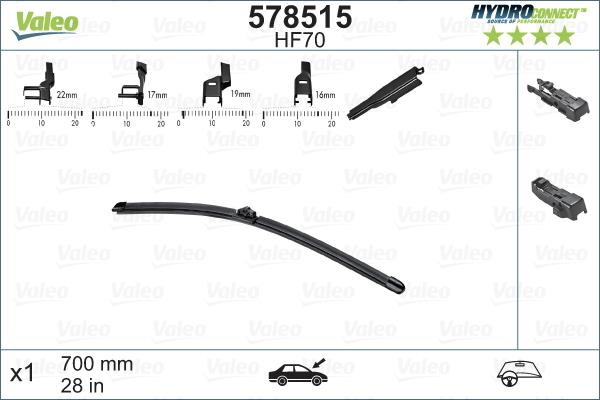 Valeo HydroConnect ablaktörlő  28"/700mm (HF70)