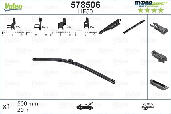 Valeo HydroConnect ablaktörlő  20"/500mm (HF50)