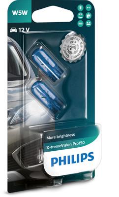 Авто лампа PHILIPS / 2 шт. / 12V / 5W / тип: W5W / цоколь: W2.1x9.5d / 3300K / 50 lm /