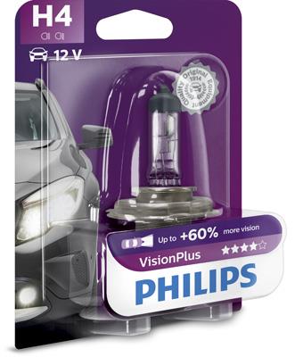 Автомобільна лампа: 12 [В] H4 VisionPlus 60/55W цоколь P43t-38 Blister +60% світла