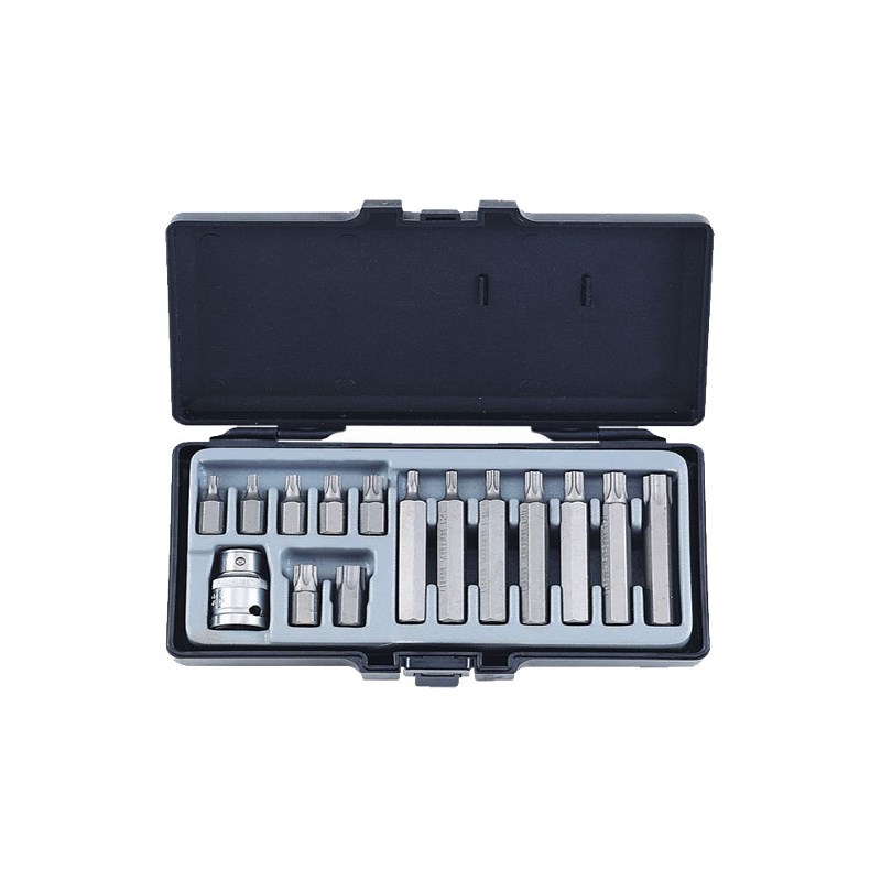 Набір біт TORX 10мм: 1/2" 15 од Біти: 10мм TORX T20; T25; T30; T40; T45; T50; T55 (30ммL) 10мм TORX T20; T25; T30; T40; T45; T50; T55 (75ммL)