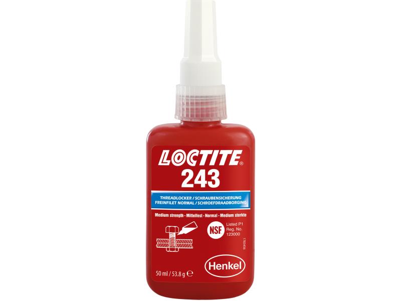 Loctite 243, 50 ml, Közepes szilárdságú, olajtűrő, magas hőállóságú menetrögzítő ;Br. kisker egységár: 459 613 Ft/l