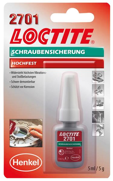 Loctite 2701, 5 ml, Nagy szilárdságú menetrögzítő passzív felületekhez ;Br. kisker egységár: 551 180 Ft/l