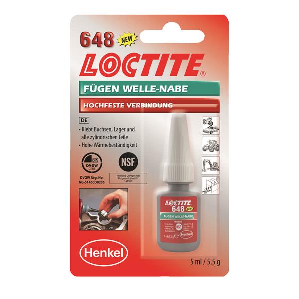 Loctite 648, 5 ml, Közepes szilárdságú, magas hőállóságú csaprögzítő ;Br. kisker egységár: 570 738 Ft/l