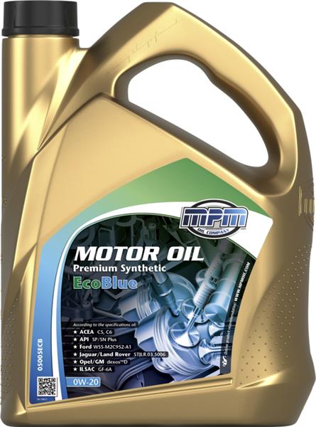 MPM motorolaj 0W-20 Premium Synt. Ecoblue 5 liter ;Br. kisker egységár: 5 503 Ft/l