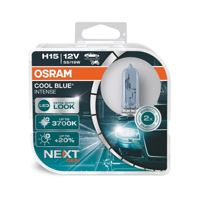 Авто лампа OSRAM COOL BLUE® INTENSE (NEXTGEN) / 2 шт. / H15 / PGJ23t-1 / 12V / 15/55W / 3700-5000K /