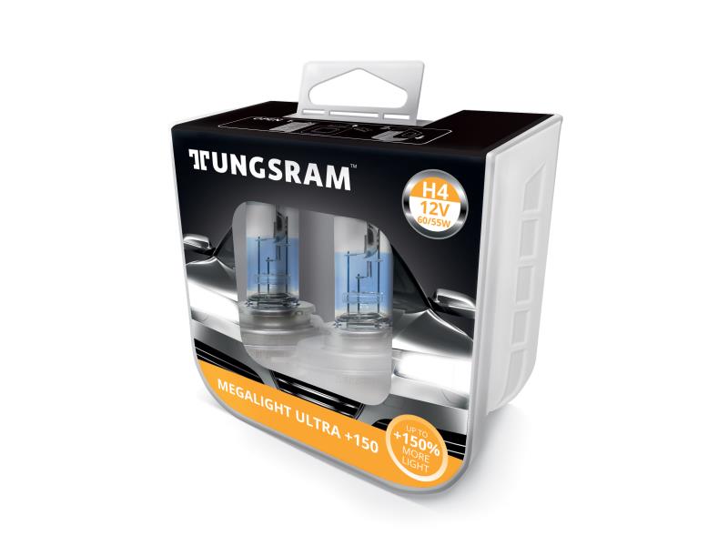 Tungsram izzó H4 Duo box Megalight Ultra +150% H4 P43t-38 60/55W 12V A csomag két darab izzót tartalmaz!