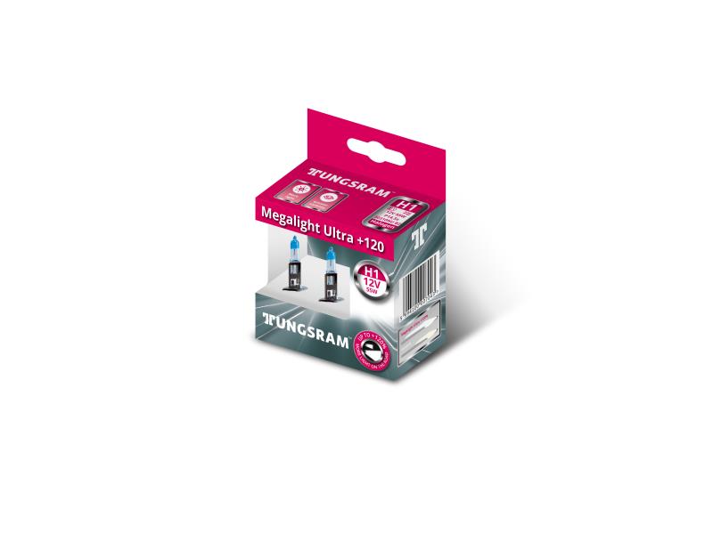 Tungsram izzó H1 Duo box Megalight Ultra +120% H1 12V 55W A csomag két darab izzót tartalmaz!