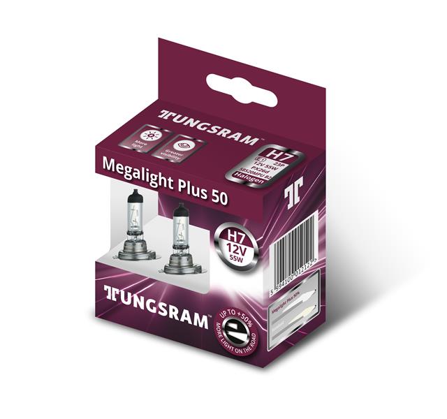Tungsram izzó H7 Duo box Megalight Plus Akár 50-60%+al több fény az úton A csomag két darab izzót tartalmaz!