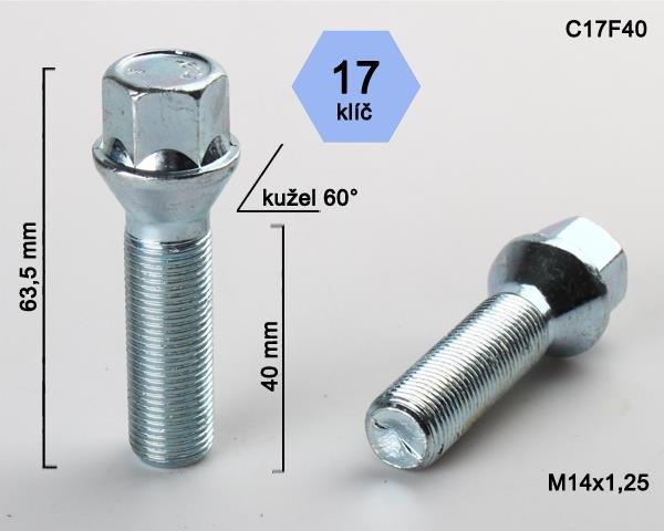 K.csavar - 5db - M14x1,25x40 - Kúp