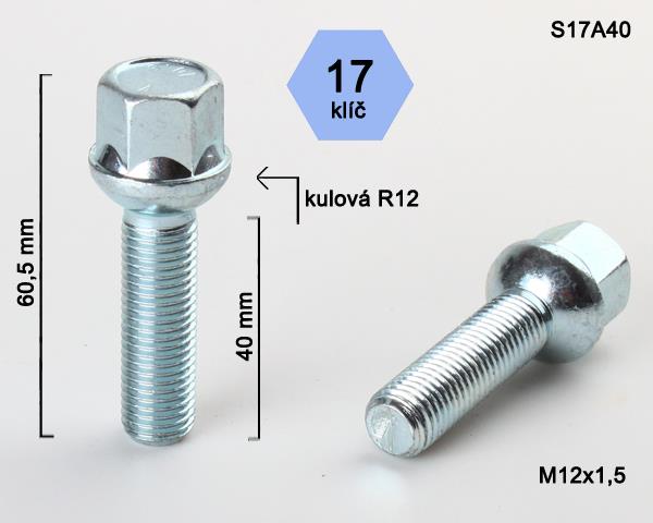 K.csavar - 5db - M12x1,5x40 Gömb