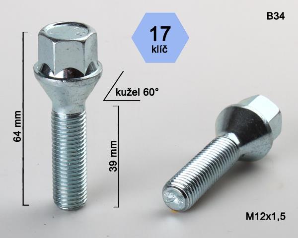 K.csavar - 5db - M12x1,5x39 - Kúp