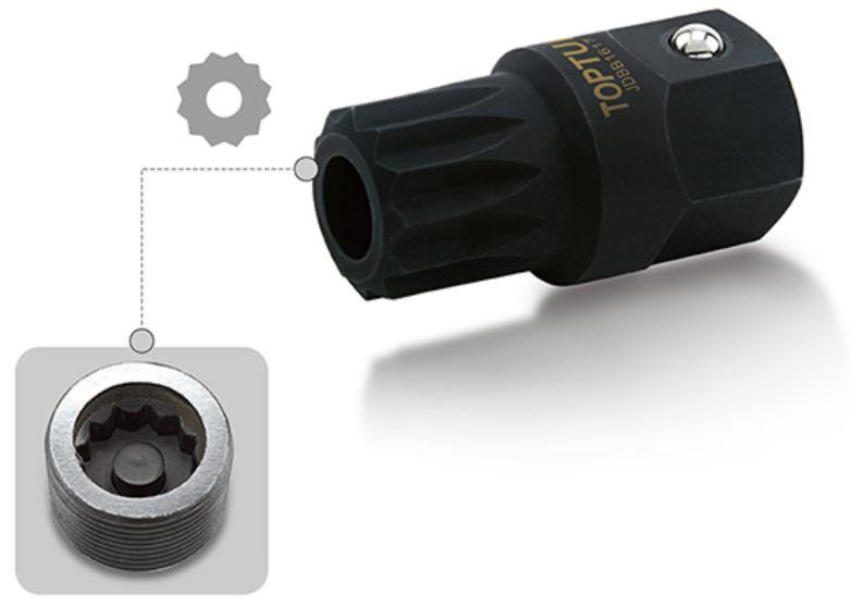 Головка для маслозливної пробки VW, AUDI (M16H) L38mm Головка для маслосливной пробки VW, AUDI TOPTUL JDBB1617 виготовлена з хром-ванадієвої легованої сталі. Призначена для зняття і установки зливної пробки коробки передач автомобілів VAG-групи. Розмір М16Н. Приєднувальний розмір ключа 17-мм. Покрита чорним фосфатним напиленням для додаткового захисту від корозії.