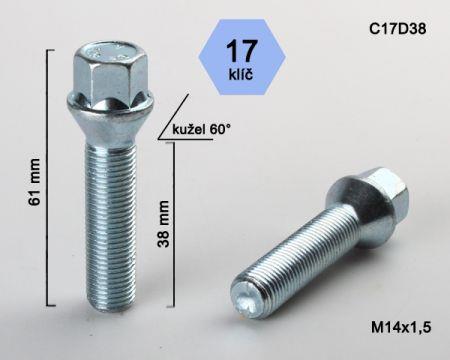 K.csavar - 5db - M14x1,5x38 - Kúp