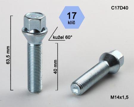 K.csavar - 5db - M14x1,5x40 - Kúp