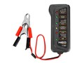 Тестер акумулятора - генератора 12 LED Тестер акумулятора та зарядки 12 LED, 11-986, NEO Тестер акумулятора/генератора змінного струму, 11-986, NEO - це базовий пристрій, що дозволяє оцінити стан акумулятора та системи заряджання. Він дозволяє швидко перевірити, чи заряджений акумулятор та здатність акумулятора завести двигун. Тестер також дає змогу перевірити правильність роботи генератора. На панелі пристрою розташовані світлодіоди різних кольорів, які полегшують оцінку. Смороду показують 3 рівні заряду акумулятора та 2 рівні стану генератора. Якщо батарея нижче 9,9, тестер взагалі не буде працювати. У комплект входять два затискачі типу «крокодил» на подовжувачах близько 20 див. Характеристика продукту: Тестер акумуляторної батареї та генератора змінного струму Потужність: 12 В 3 рівні заряду акумулятора: заряджений (зелений), середньо заряджений (жовтий), розряджений (червоний) Нижче 9,9 У тестер не працюватиме 2 рівні стану генератора: працюючий (хороша напуга – зелений), непрацюючий (занадто низька напуга – червоний) 2 затискачі типу «крокодил» Подовжувачі приблизно 20 див.